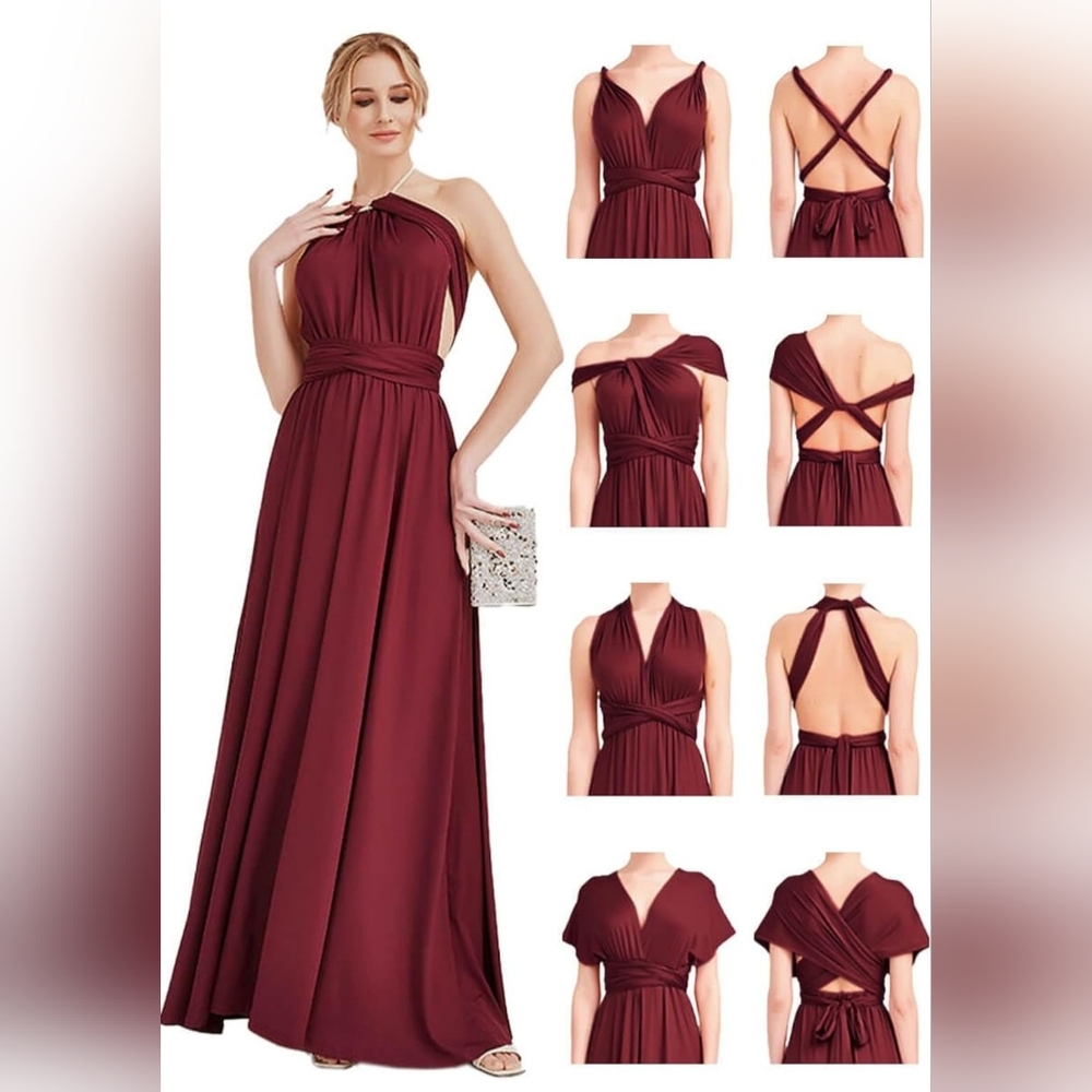SIZE 16-24 Elegant Burgundy Halter Maxi Dress